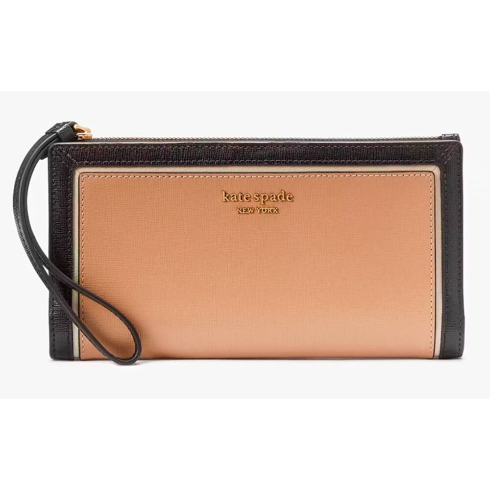 S Kate Spade Morgan Beige Black Continental Leather Wristlet KB252 Wallet NWT